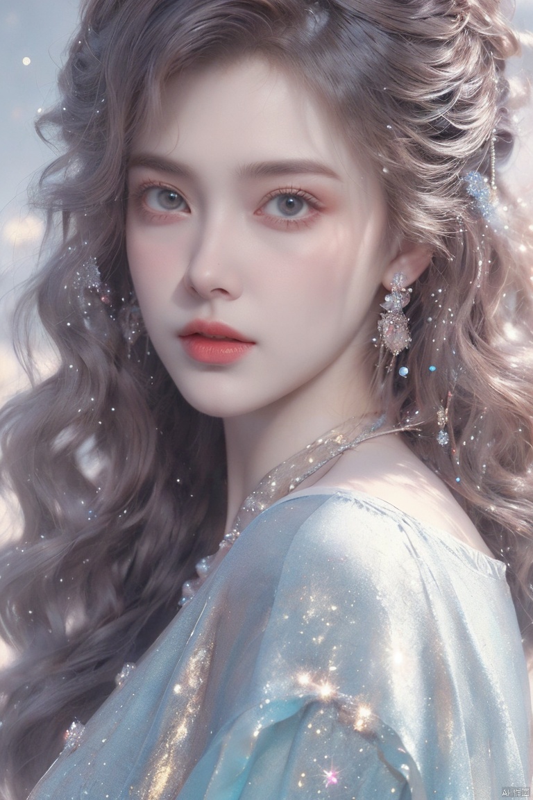  ((4k,masterpiece,best quality)), professional camera, 8k photos, wallpaper,luokeke,
bluess, glitter, light particles, sparkle, 1girl, solo, jewelry, luokeke,artist