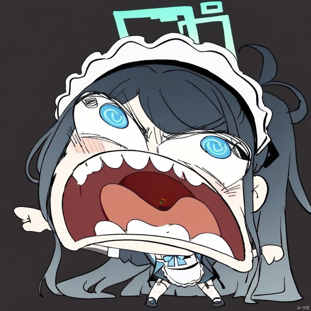 chibi, parody, open mouth, teeth,(masterpiece),(best quality),masterpiece,best quality,very aesthetic,absurdres,newest,
BREAK
sdorica composition,black background,simple background,character name,
BREAK
1girl, solo, aris \(blue archive\), aris \(maid\) \(blue archive\), halo, long hair, black hair, thighhighs, white thighhighs, apron, blue eyes, official alternate costume, maid headdress, maid, very long hair, full body, simple background, white background, short sleeves, open mouth, dress, looking at viewer, maid apron, white apron, black footwear, borrowed clothes, shoes, black dress, frilled apron, frills, blush, upper teeth only, ponytail, smile, puffy sleeves, standing, side ponytail, teeth, puffy short sleeves, absurdly long hair, garter straps, skirt hold, bow, sidelocks,