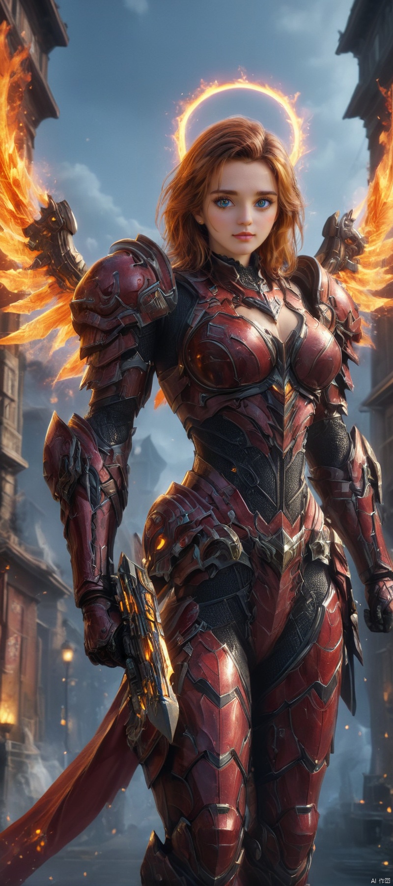 1 girl, Flame body, masterpiece, top quality,phoenix dark is x-men, beautiful and aesthetic:1.2, (1girl:1.3), (full body:1.5),red suitbody ,looking at viewer,fire hair, extreme detailed,(fire hands:1.5),fire,smoke,goddess, detailed, detail fingers, detail face, masterpiece,ultra realistic,32k,extremely detailed CG unity 8k wallpaper, best quality, Cinematic photography, movie mood, cinematic light, compelling composition, storytelling elements, conveys emotion, mood, and narrative depth, creating visually striking images that feel like still frames from a film, Cinematic portrait photography, capture subject in a way that resembles a still frame from a movie, cinematic lighting, story, narrative quality, drawing viewers into the scene and evoking a sense of cinematic immersion, capturing emotion, professional, engaging, compelling composition, night photography, nocturnal beauty, city lights, starry skies, celestial wonders, moonlit landscapes, urban glow, capturing the essence of darkness, ethereal atmosphere, dramatic shadows, magical ambiance, long exposure techniques, expert use of light sources, Heavenly Breasts,COLORFUL GRADIENT,score_9_up score_8_up score_7_up,DAMIMI,Spear and Shield,UTASHIMADG fishnets mecha leotard armor, HKMAGIC,Wearing fist gauntlets, HKSTYLE,MECHA ANGEL SOLDIER,((Hold spear and Shield:1.5)),Wielding battlehammer,(wielding katana:1.2),2000S (STYLE) RETRO ARTSTYLE,1990S (STYLE) RETRO ARTSTYLE,MAD-HVYBDYARMR HEAVY BODY ARMOR HELMET