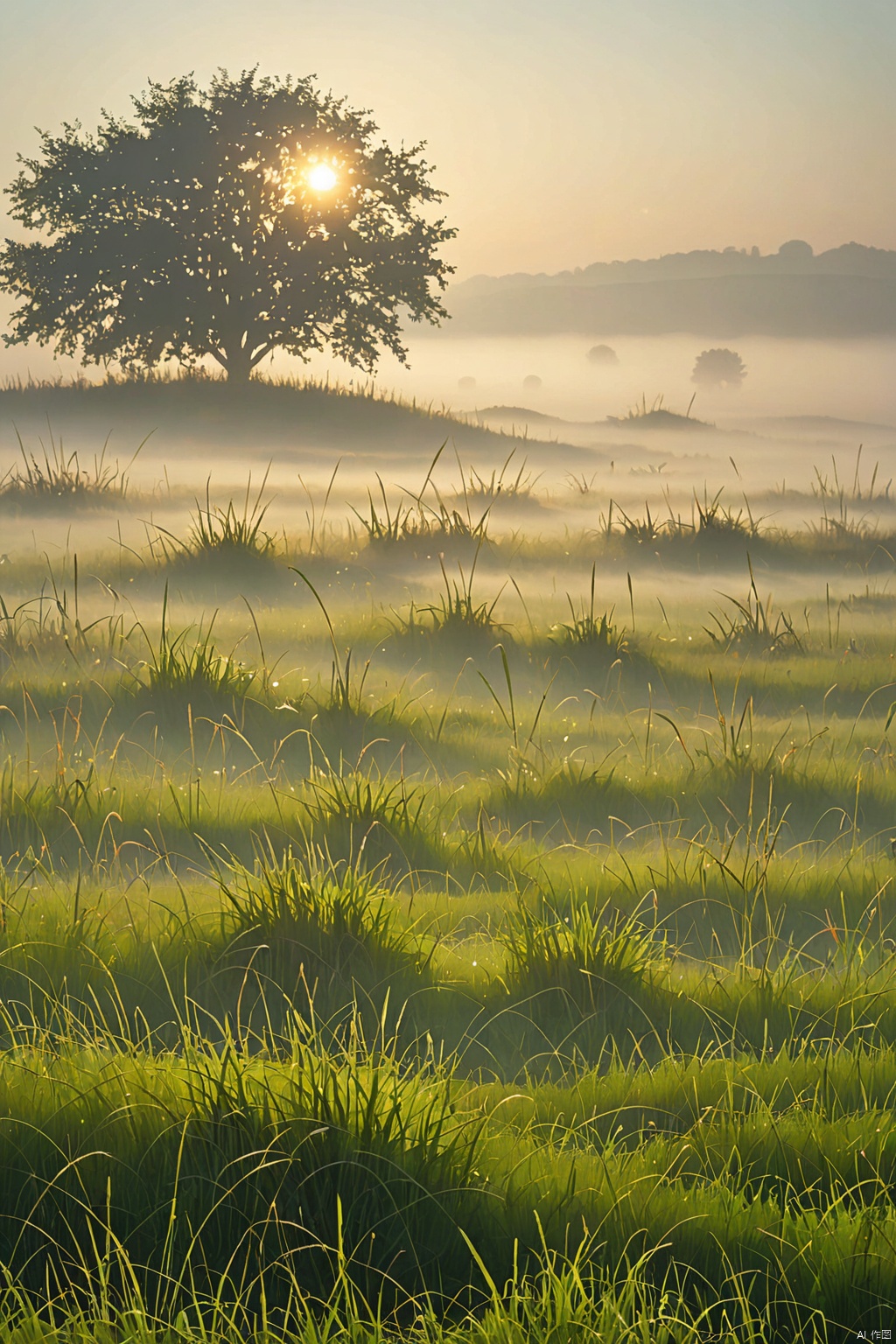 Misty grassland ,
