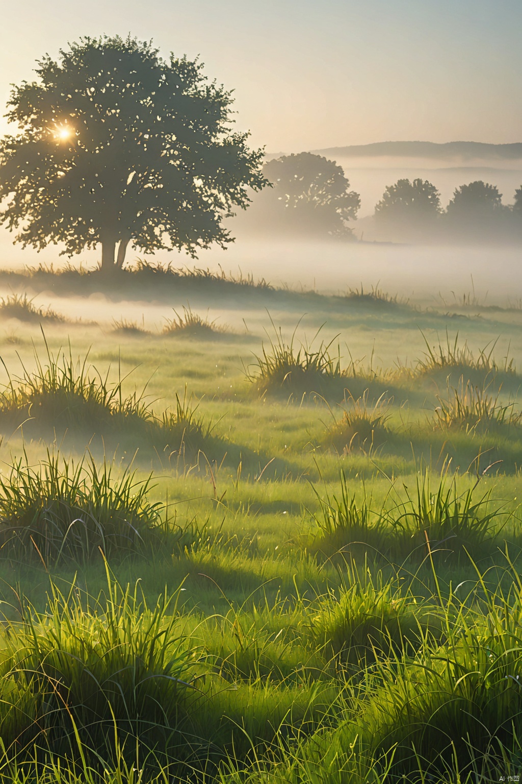 Misty grassland ,
