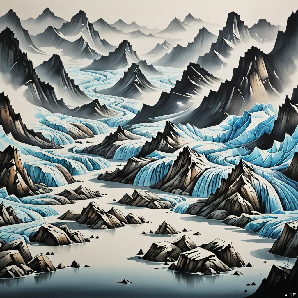 glacier,
Chinese ink painting,

