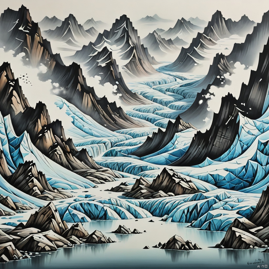 glacier,
Chinese ink painting,
