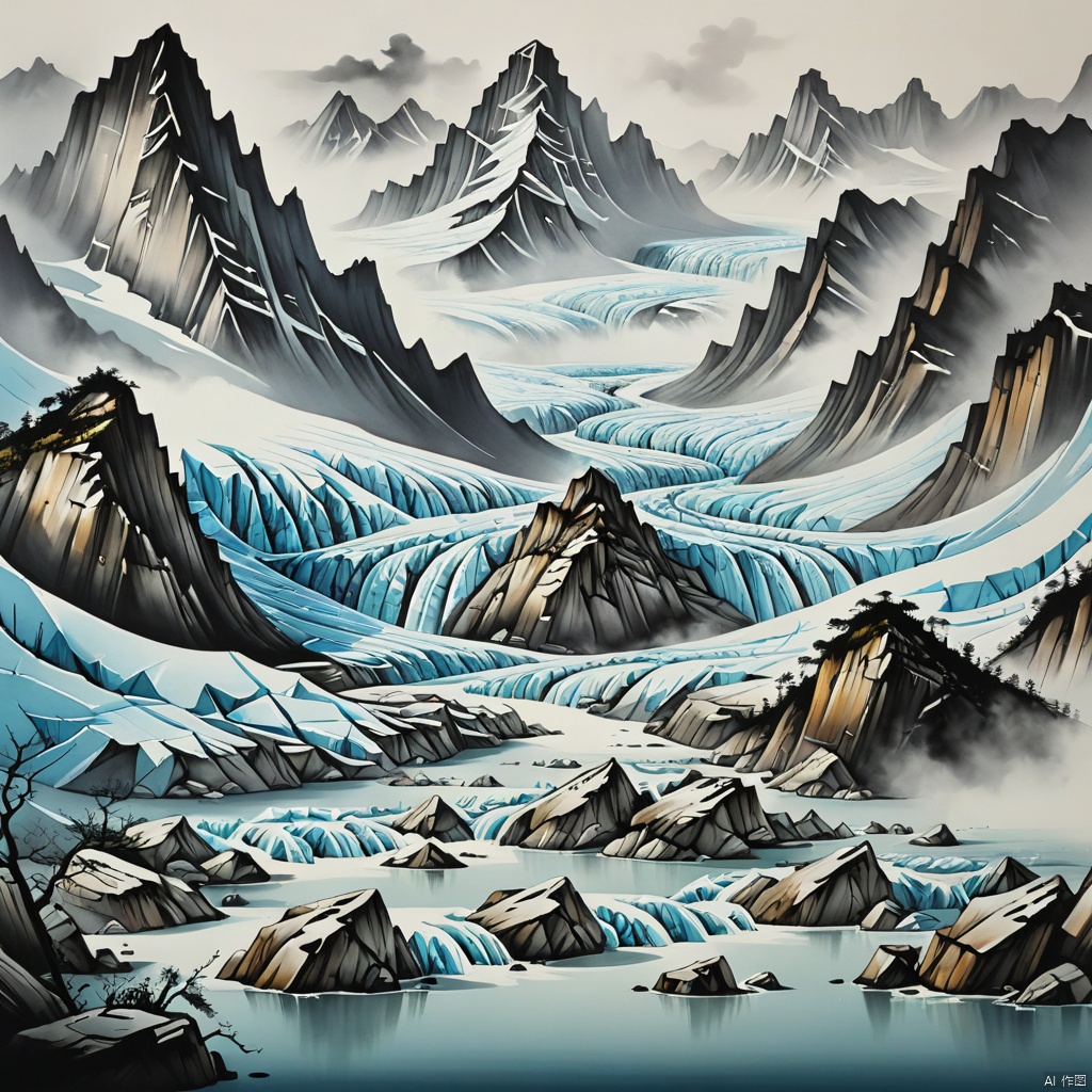 glacier,
Chinese ink painting,
