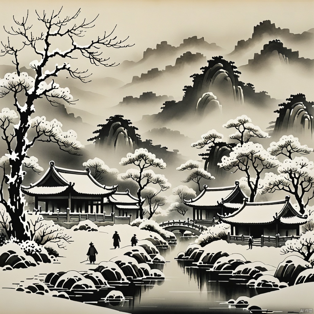 winter,
Chinese ink painting,
