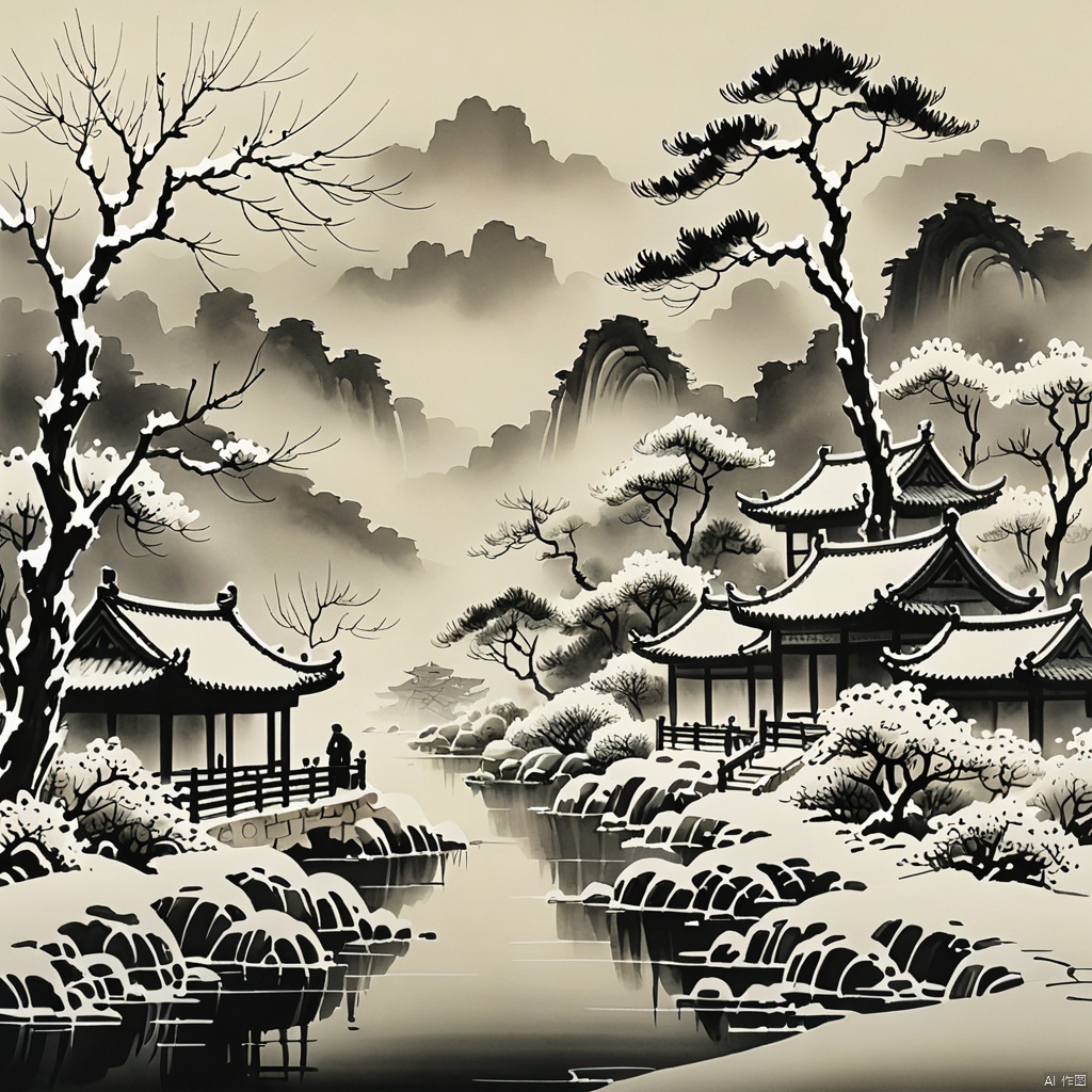 winter,
Chinese ink painting,
