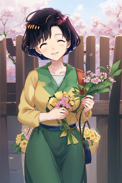 mshigurashi,  smiling,  holding a flower on Tensor.Art