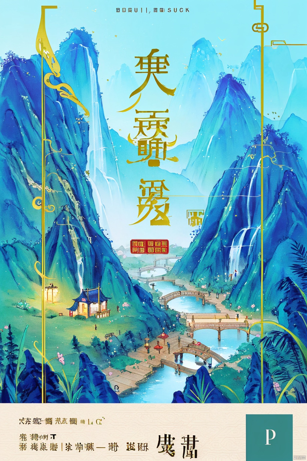 (Chinese gilt:1.5) Poster design (design and layout) (novel cover),official art,this national trend style cover of Jin Yong's novel "The Legend of the Condor Heroes" . The title of the book adopts exquisite Chinese fonts,each character looks like an ink calligraphy and painting,and the dark ink color stands out in the center. The surroundings are dotted with red dragon and phoenix patterns and national fashion elements,such as Hanfu buttons and silk knots,adding to the sense of design. Under the title of the book,a profound ink landscape painting scenery is presented,with traditional mountains and rivers appearing poetic and picturesque in ink. The overall design combines modernity and traditional culture,highlighting the book title,design art,and fascinating pictures to stimulate readers' strong interest in the novel.zt-hd,