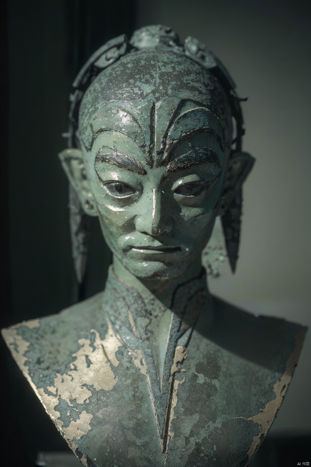masterpiece,best quality,8K,HDR,RAW,looking at viewer,gjbz,bronze ware,green skin,1girl,