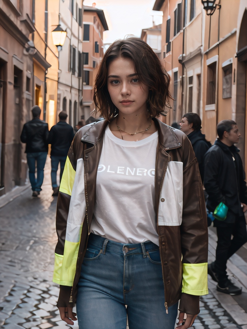 An ultra detailed photo of a 22 years old brunette girl,  with wet mid-short loose hair,  brown eyes on Tensor.Art