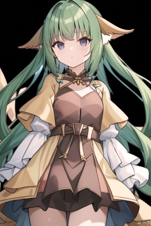 tsrr,bangs,(brown fox ears:0.4),very long hair,dress,hair ornament,long sleeves,dress,short sleeves,wide sleeves,layered sleeves