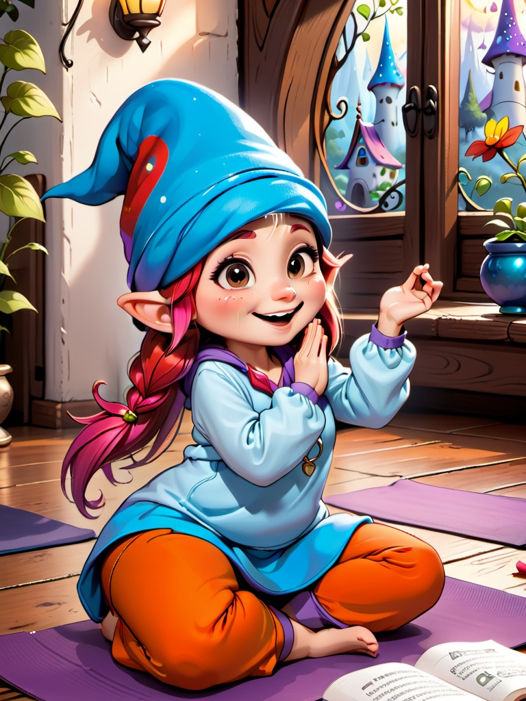 Coloring Sheet of Enchanted Gnome,  expressive,  happy on Tensor.Art