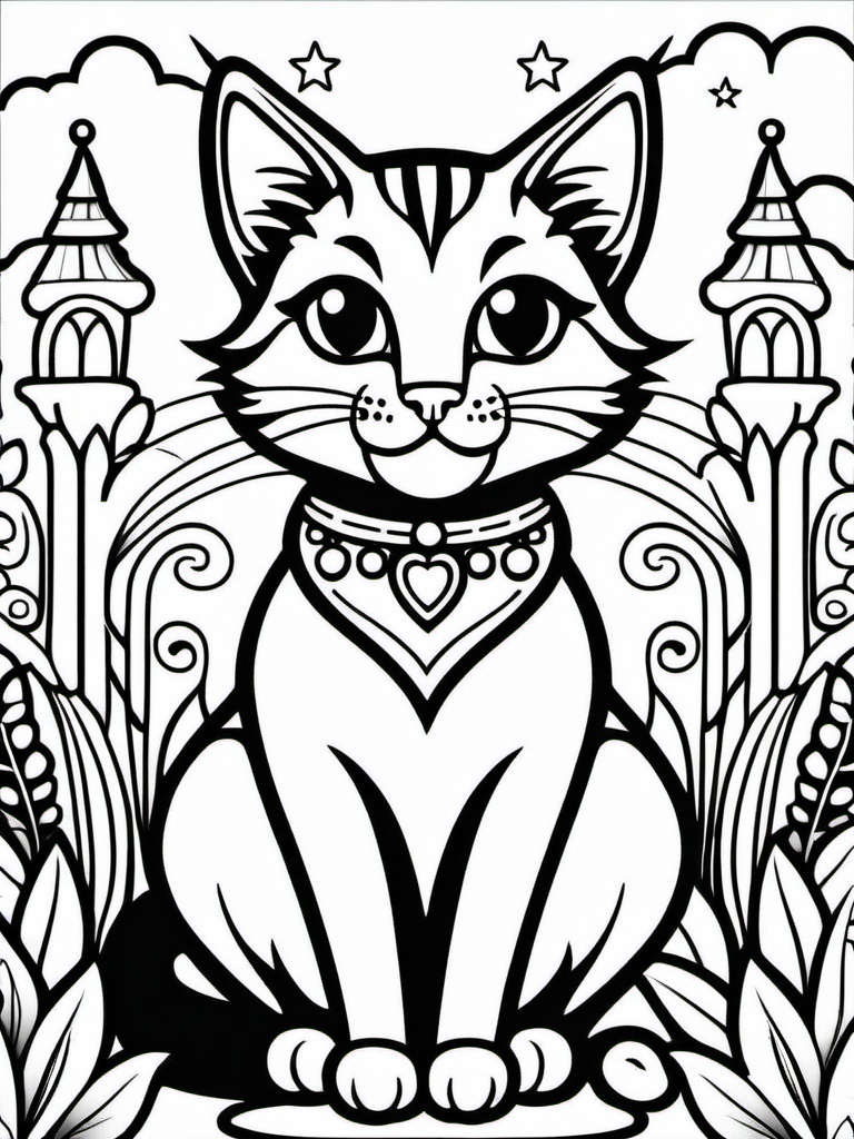 Coloring Sheet,  monochrome,  desatured. Enchanted atrophormized cat on Tensor.Art