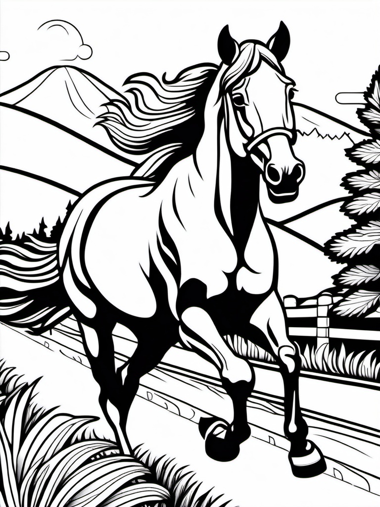 Coloring Sheet,  monochrome,  desatured. A horse running on Tensor.Art