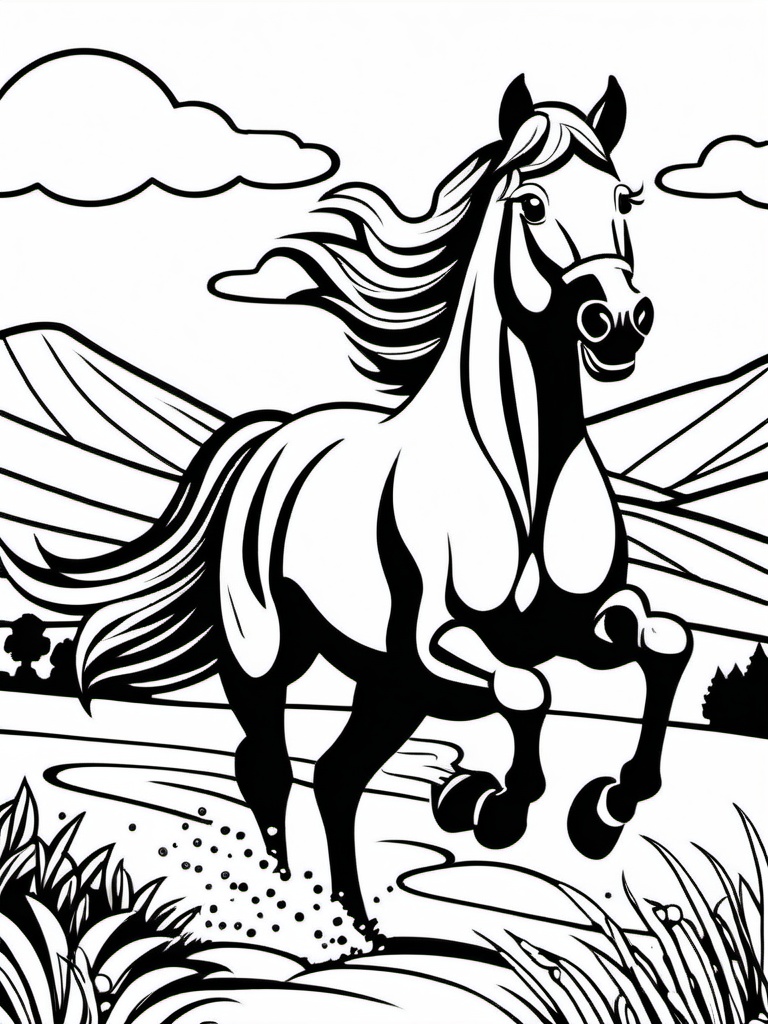 Coloring Sheet,  monochrome,  desatured. A horse running on Tensor.Art