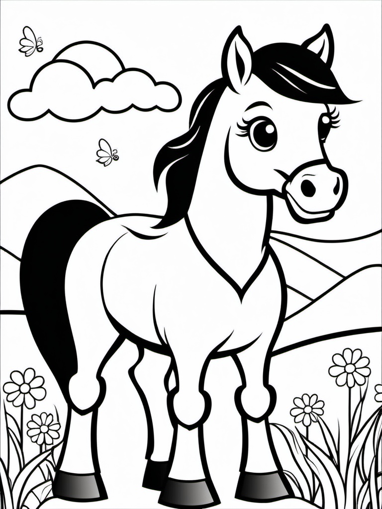 Coloring Sheet,  monochrome,  desatured. A horse on Tensor.Art