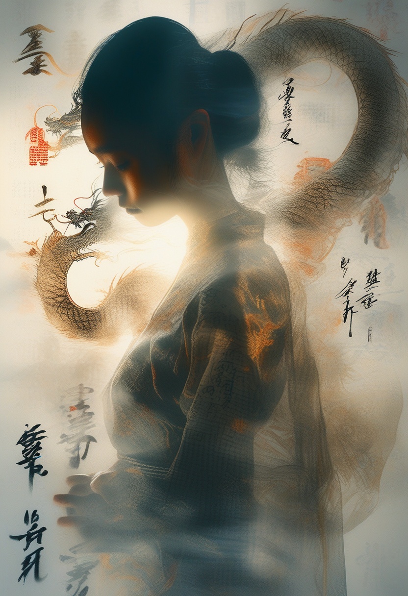 Double Exposure Style,  Volumetric Lighting,  a girl with Wrap top on Tensor.Art