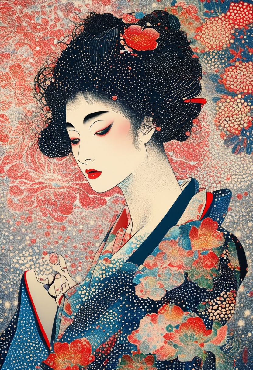 glitter style pointilism,  ,  Ukiyo-e Art on Tensor.Art