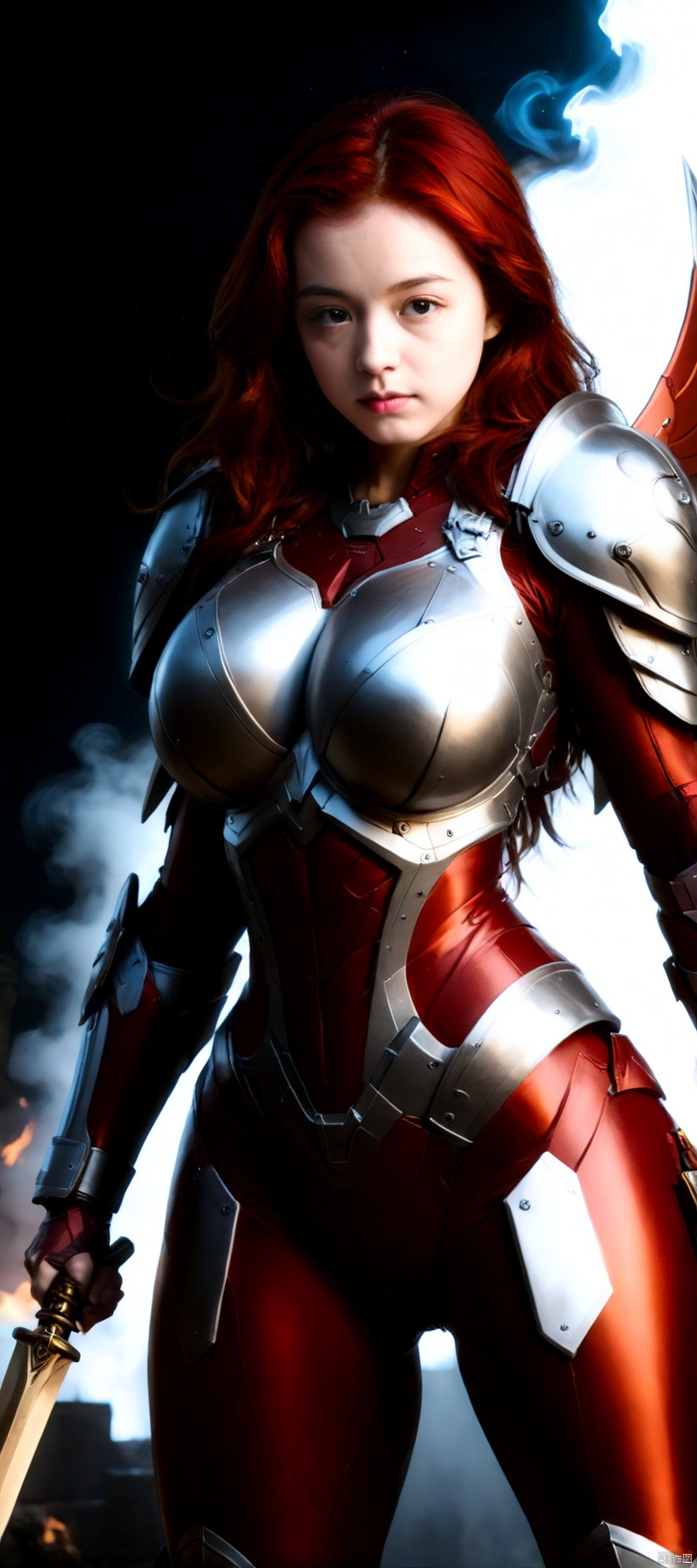 1 girl, flame body, masterpiece, top quality,phoenix dark is x-men, beautiful and aesthetic:1.2, (1girl:1.3), (full body:1.5),red suitbody ,looking at viewer,fire hair, extreme detailed,(fire hands:1.5),fire,smoke,goddess, detailed, detail fingers, detail face, masterpiece,ultra realistic,32k,extremely detailed cg unity 8k wallpaper, best quality, cinematic photography, movie mood, cinematic light, compelling composition, storytelling elements, conveys emotion, mood, and narrative depth, creating visually striking images that feel like still frames from a film, cinematic portrait photography, capture subject in a way that resembles a still frame from a movie, cinematic lighting, story, narrative quality, drawing viewers into the scene and evoking a sense of cinematic immersion, capturing emotion, professional, engaging, compelling composition, night photography, nocturnal beauty, city lights, starry skies, celestial wonders, moonlit landscapes, urban glow, capturing the essence of darkness, ethereal atmosphere, dramatic shadows, magical ambiance, long exposure techniques, expert use of light sources, heavenly breasts,colorful gradient,score_9_up score_8_up score_7_up,damimi,spear and shield,utashimadg fishnets mecha leotard armor, hkmagic,wearing fist gauntlets, hkstyle,mecha angel soldier,((hold spear and shield:1.5)),hold trident,hkmecha,angel wings,wielding sword,mad-hvybdyarmr heavy body armor helmet