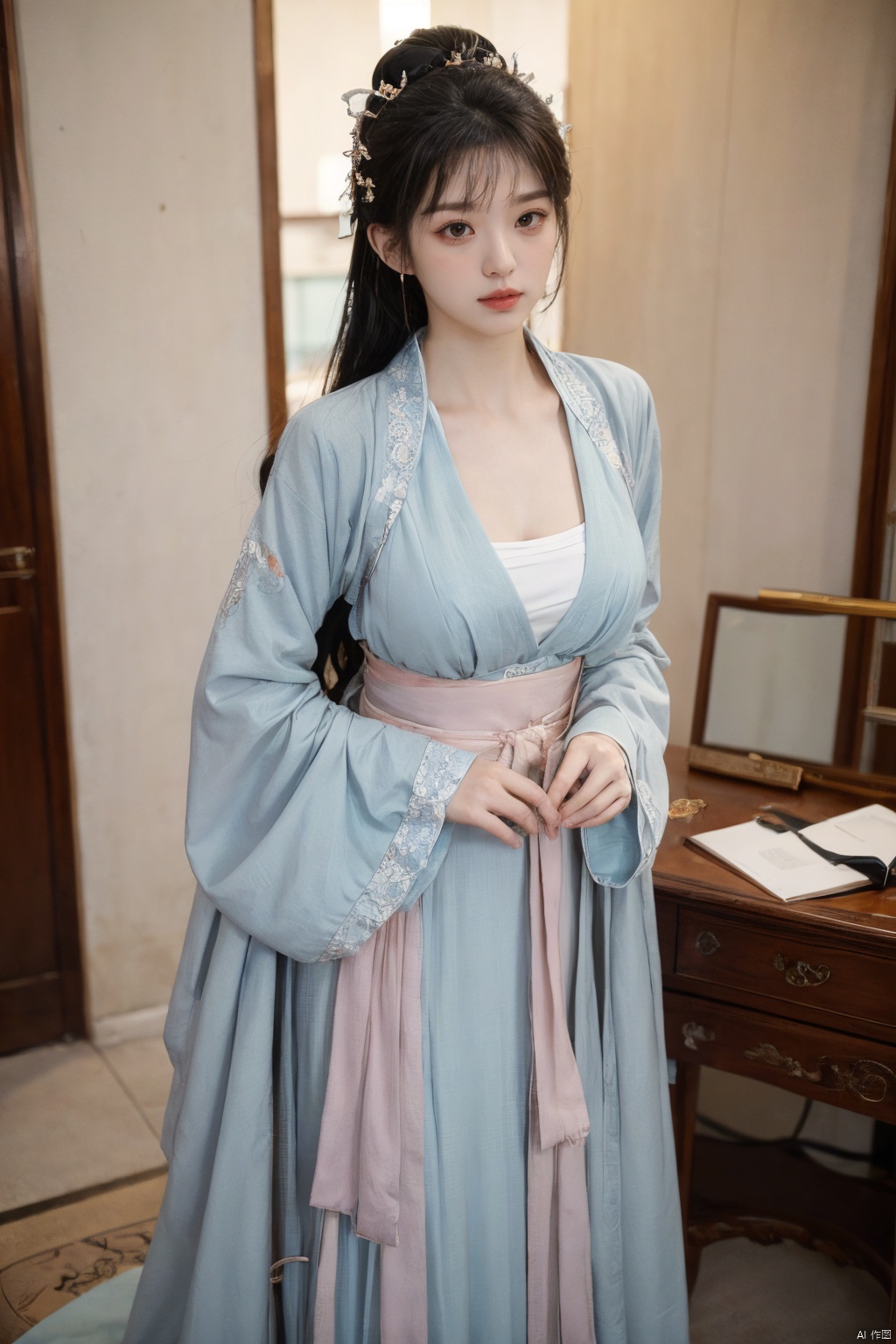 Surrealist beauty photo, hanfu,Xtianxiwei,(big_breasts:1.29), Yunxiao_Fairy,1girl,