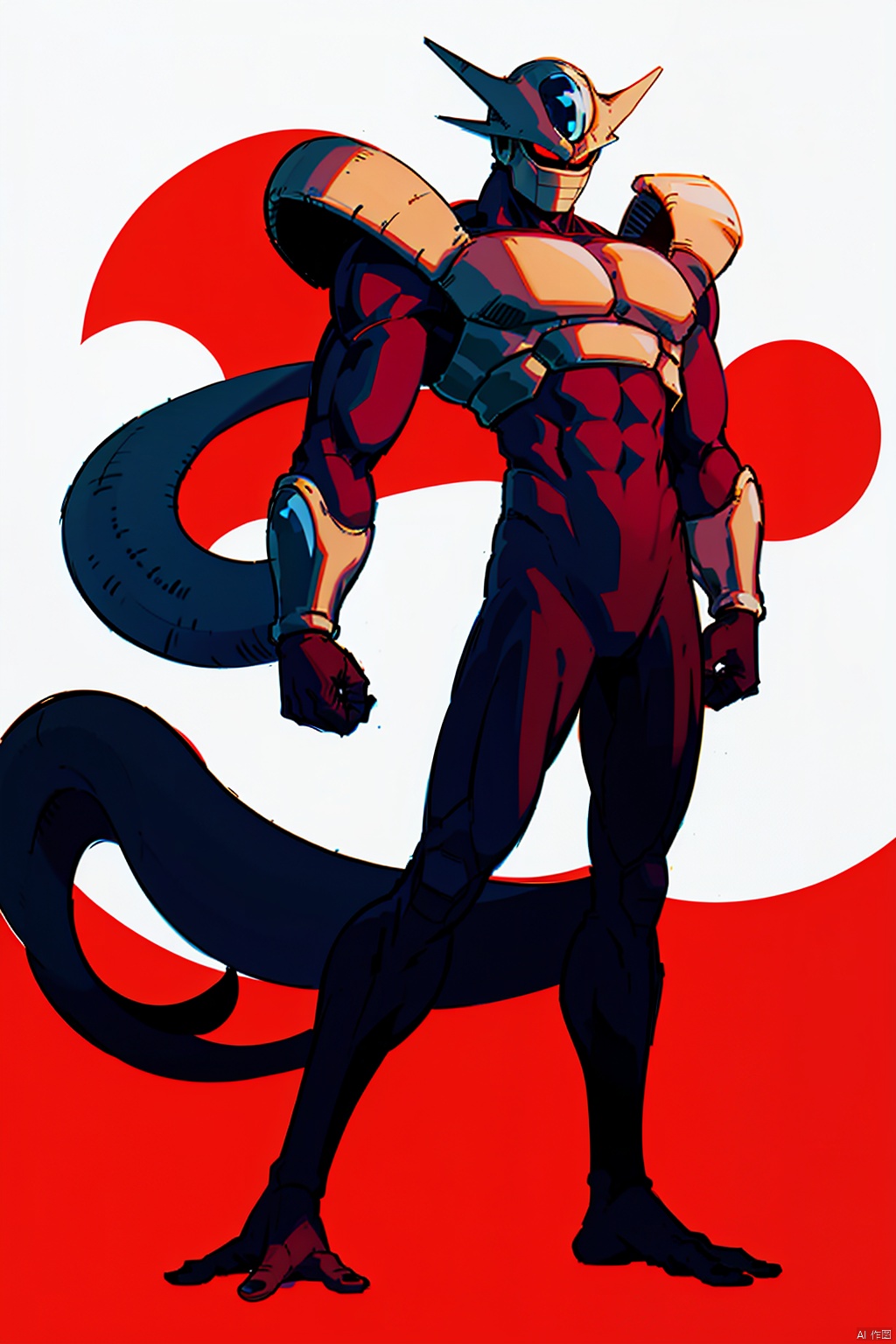 solo, looking at viewer, simple background, red eyes, 1boy, white background, standing, tail, full body, male focus, Blue skin, crossed arms,fulisha, seductive eyes,gula