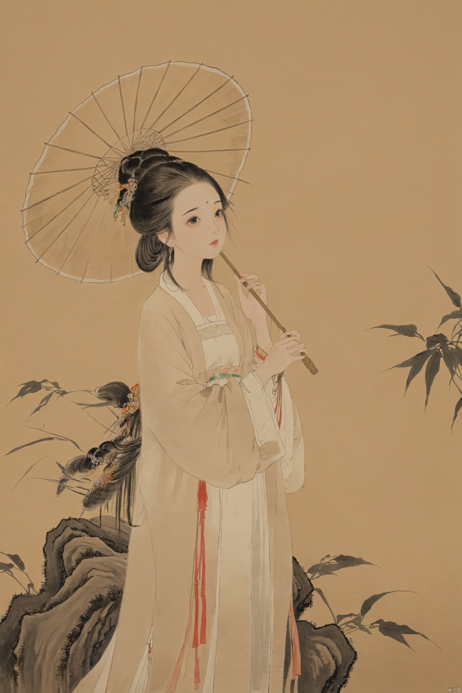  absurdres,incredibly absurdres,reality,realistic, 1girl, ,Holding an oil-paper umbrella, traditional chinese ink painting