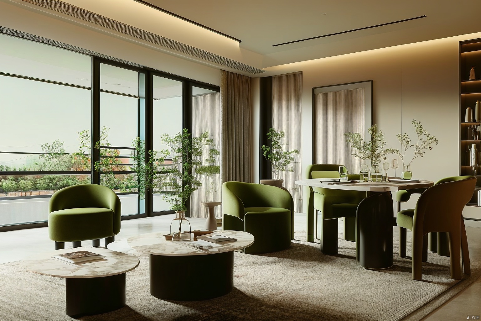 indoors, cup, no humans, window, chair, table, plant, scenery, plate, potted plant, coffee, ceiling light