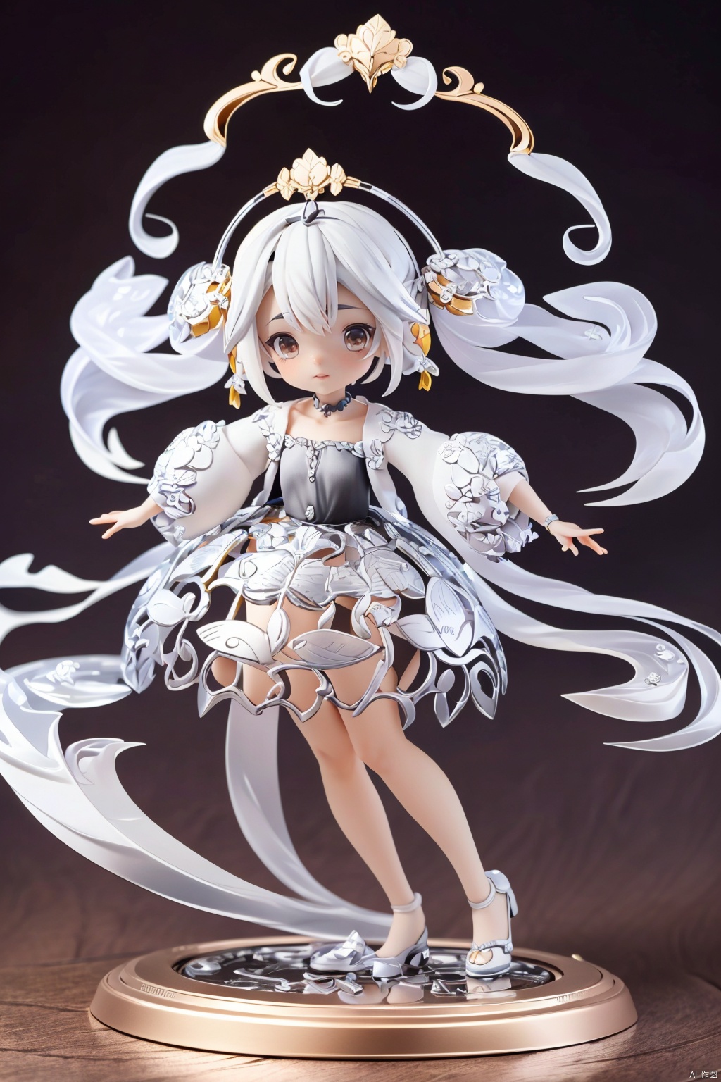 masterpiece,best quality,8K,HDR,RAW,1girl,((solo)),looking at viewer,gjbz, 3d stely,silver,white hair,short hair,hair ornament,dress,C4D