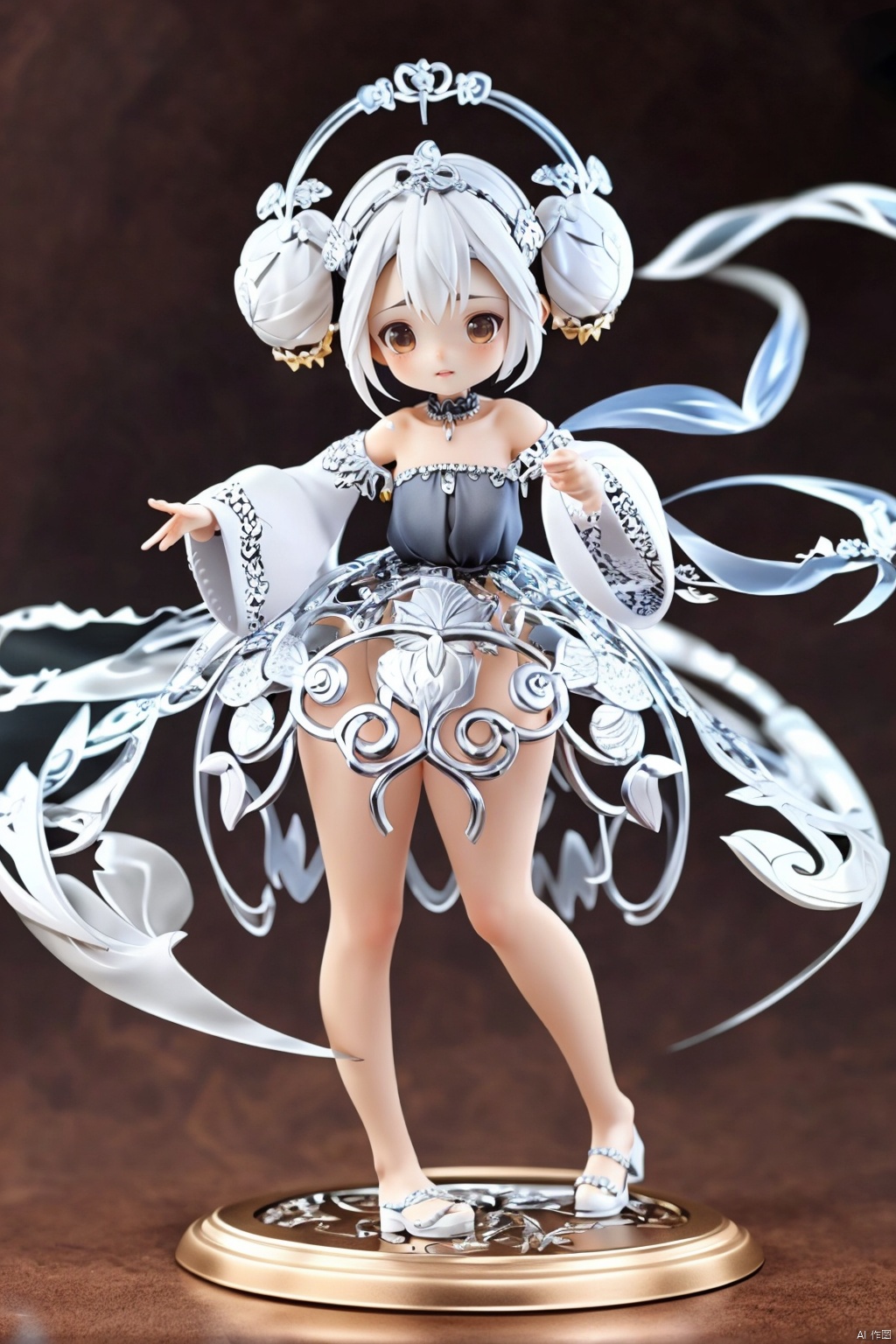 masterpiece,best quality,8K,HDR,RAW,1girl,((solo)),looking at viewer,gjbz,silver,white hair,short hair,hair ornament,dress, 3d stely