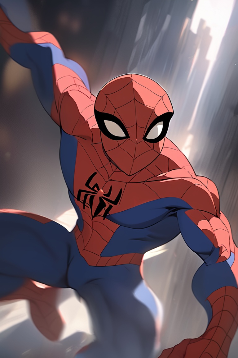 Full potrait of Rugged thin muscular spiderman ,  full long highly intricate detailed,  light and shadow effects on Tensor...