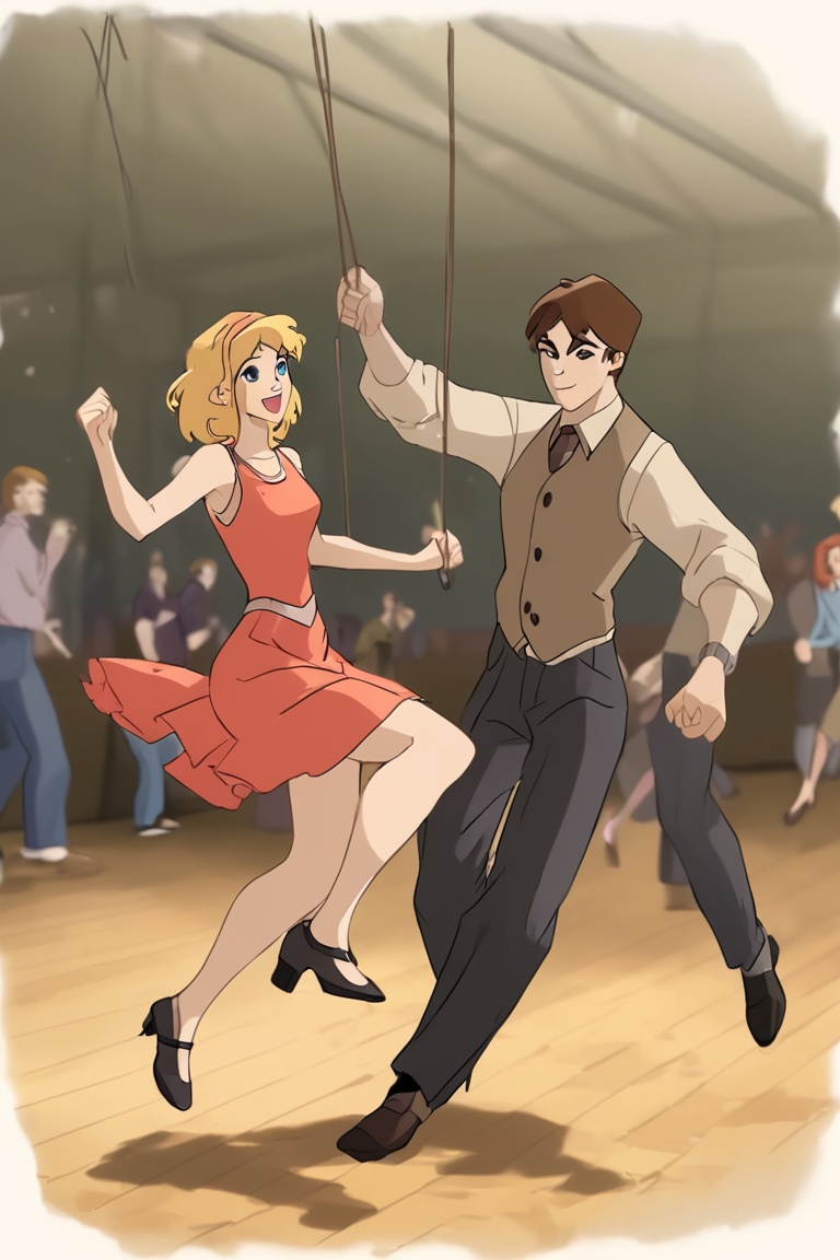 a young couple in their thirty's doing the swing dance,  kicking and all,  realistic picture on Tensor.Art