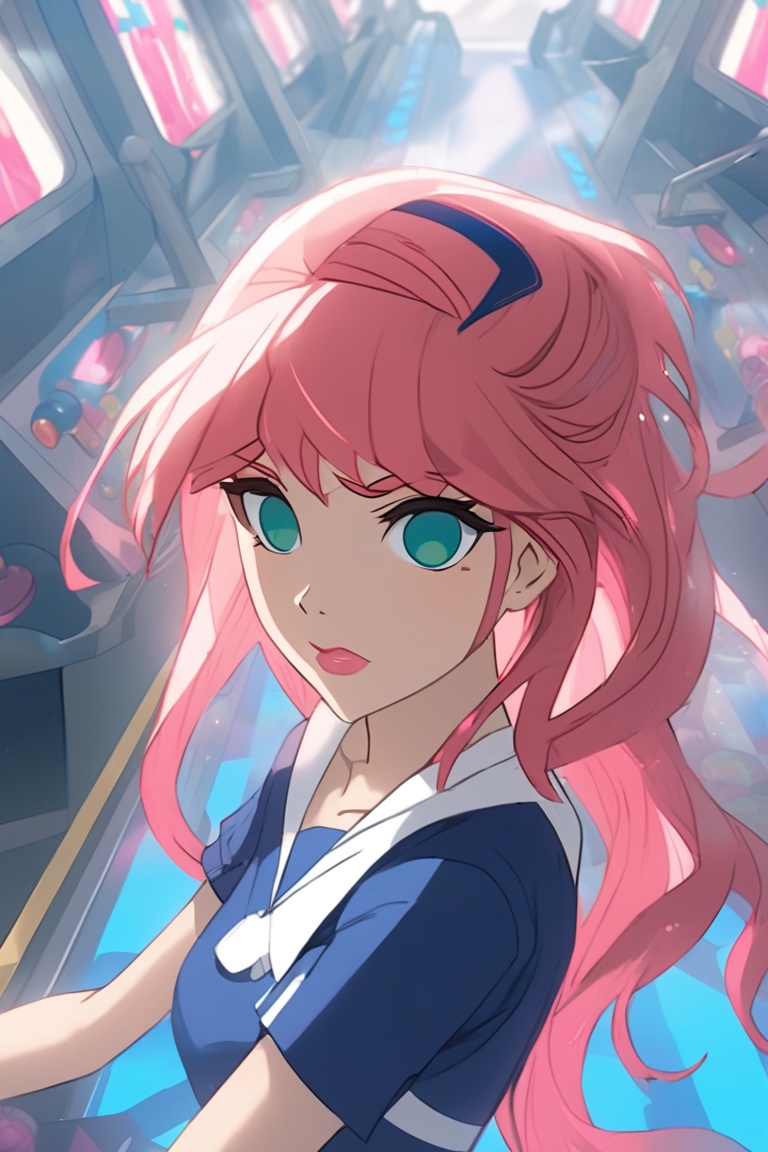 sailor moon with pink hair at the arcade,  stunning anime art by artgerm,  8k on Tensor.Art