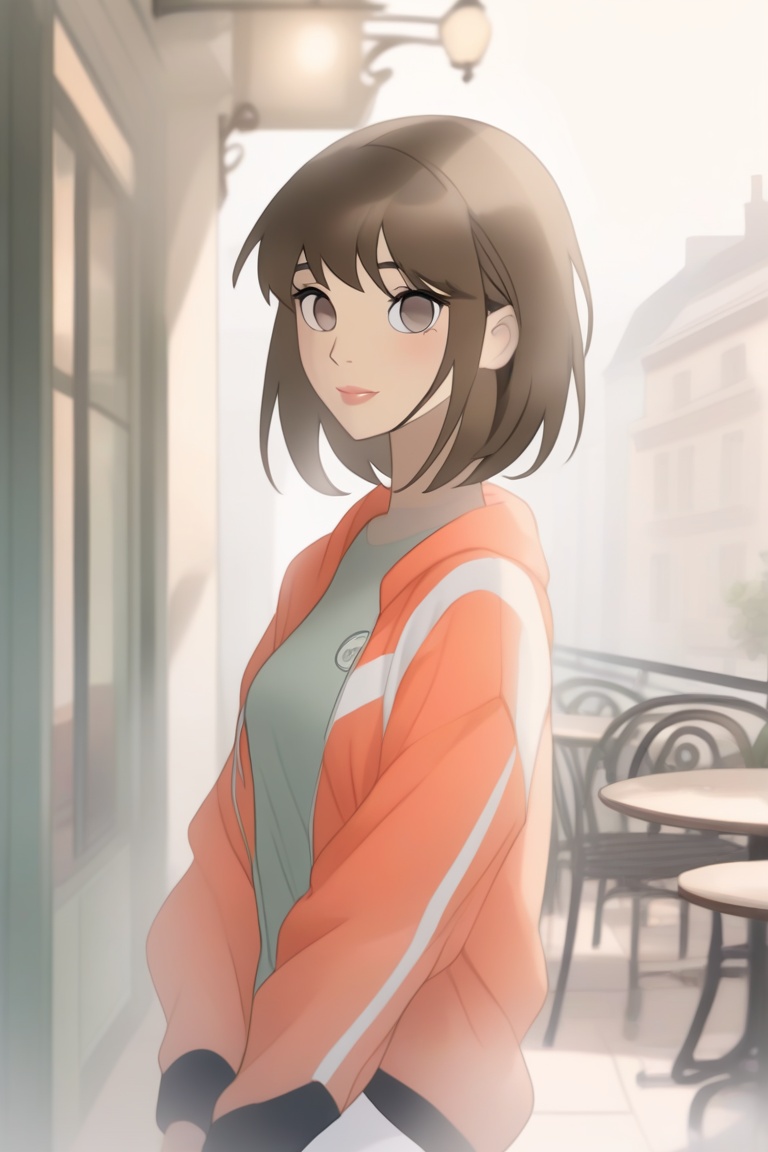source_cartoon,  portrait of a beautiful French fashion model with bob-cut hair and a sporty athleisure outfit,  ethereal...