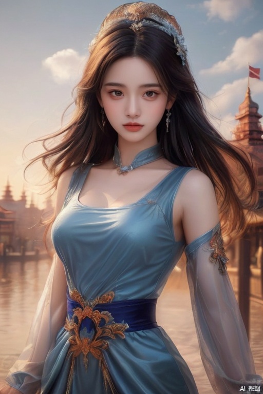 (((masterpiece))),bestquality,illustration,(beautifuldetailedgirl),beautifuldetailedglow,detailedice,beautifuldetailedwater,(beautifuldetailedeyes),expressionless,(floatingpalaces),azurehair,disheveledhair,longbangs,hairsbetweeneyes,(skybluedress),blackribbon,whitebowties,midriff,{{{halfclosedeyes}}},bigforhead,blankstare,flower,largetopsleeves