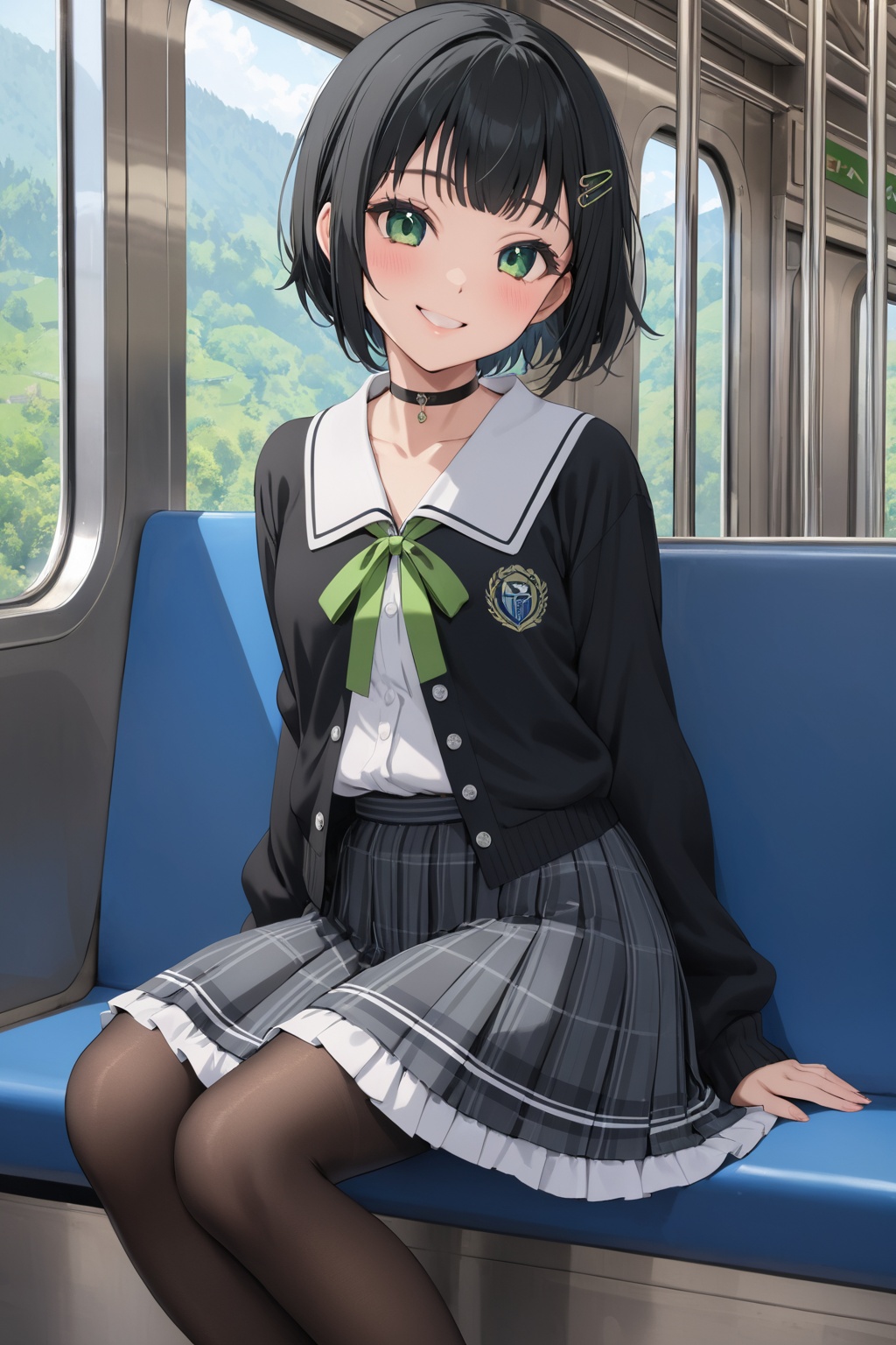 young girl ,  in a local train ,  smile on Tensor.Art