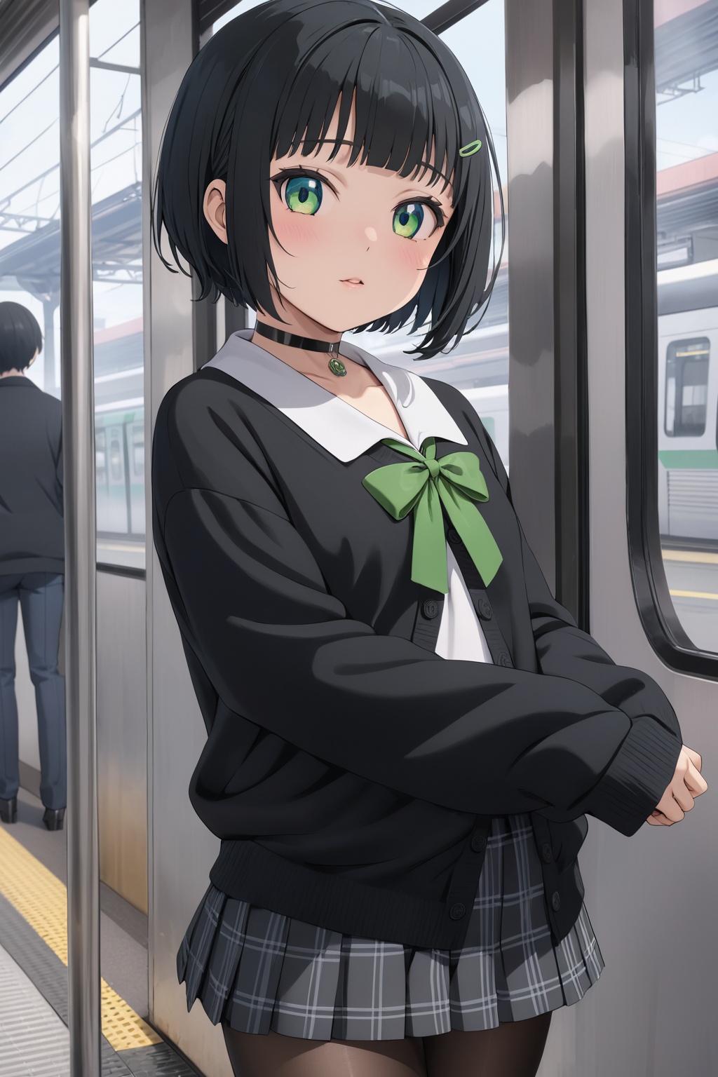 young girl ,  at a local area station ,  ( masterpiece on Tensor.Art