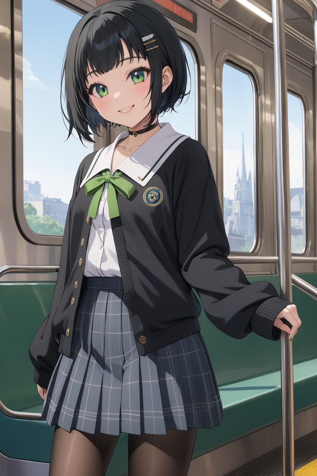 young girl ,  in a local train ,  smile on Tensor.Art