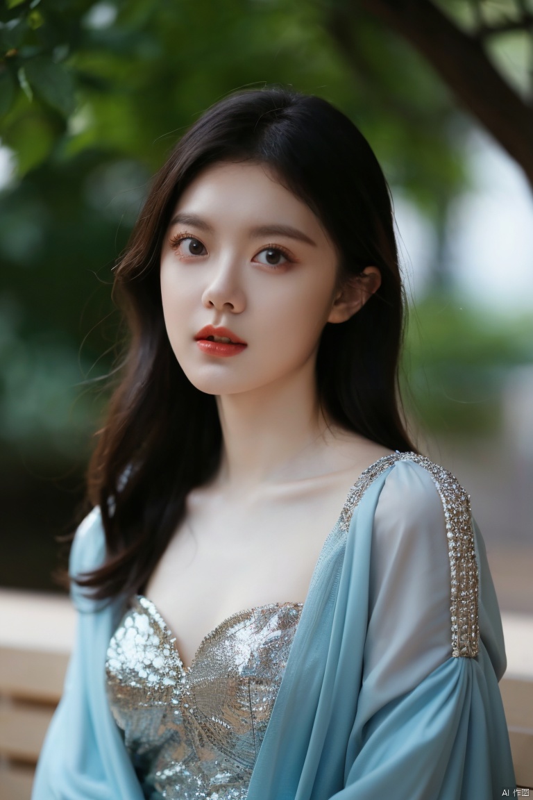  Surrealist beauty photo, a beautiful woman wearing complex and detailed colored clothes and future jewelry, low cut.,