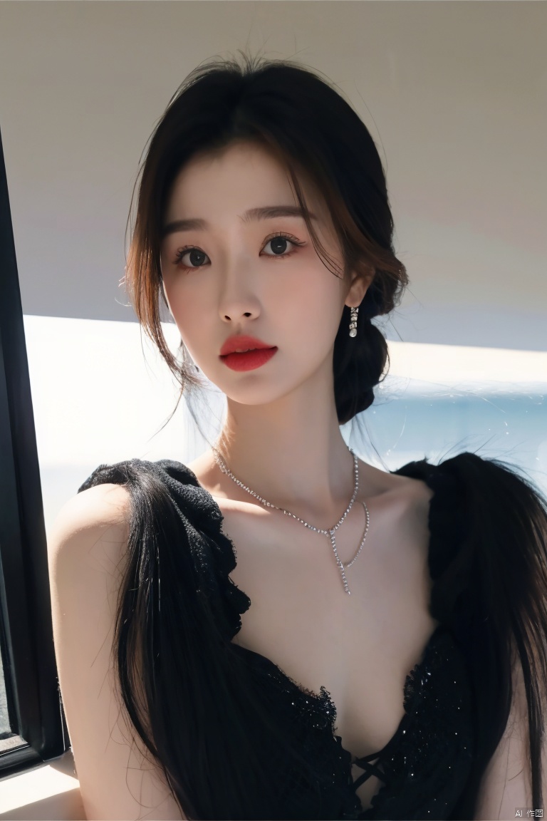  Surrealist beauty photo, a beautiful woman wearing complex and detailed colored clothes and future jewelry, low cut.,