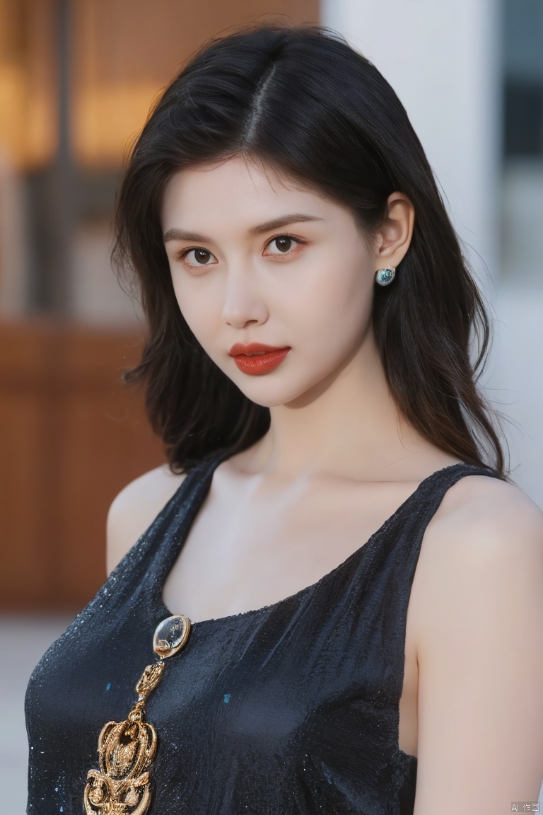  Surrealist beauty photo, a beautiful woman wearing complex and detailed colored clothes and future jewelry, low cut.,