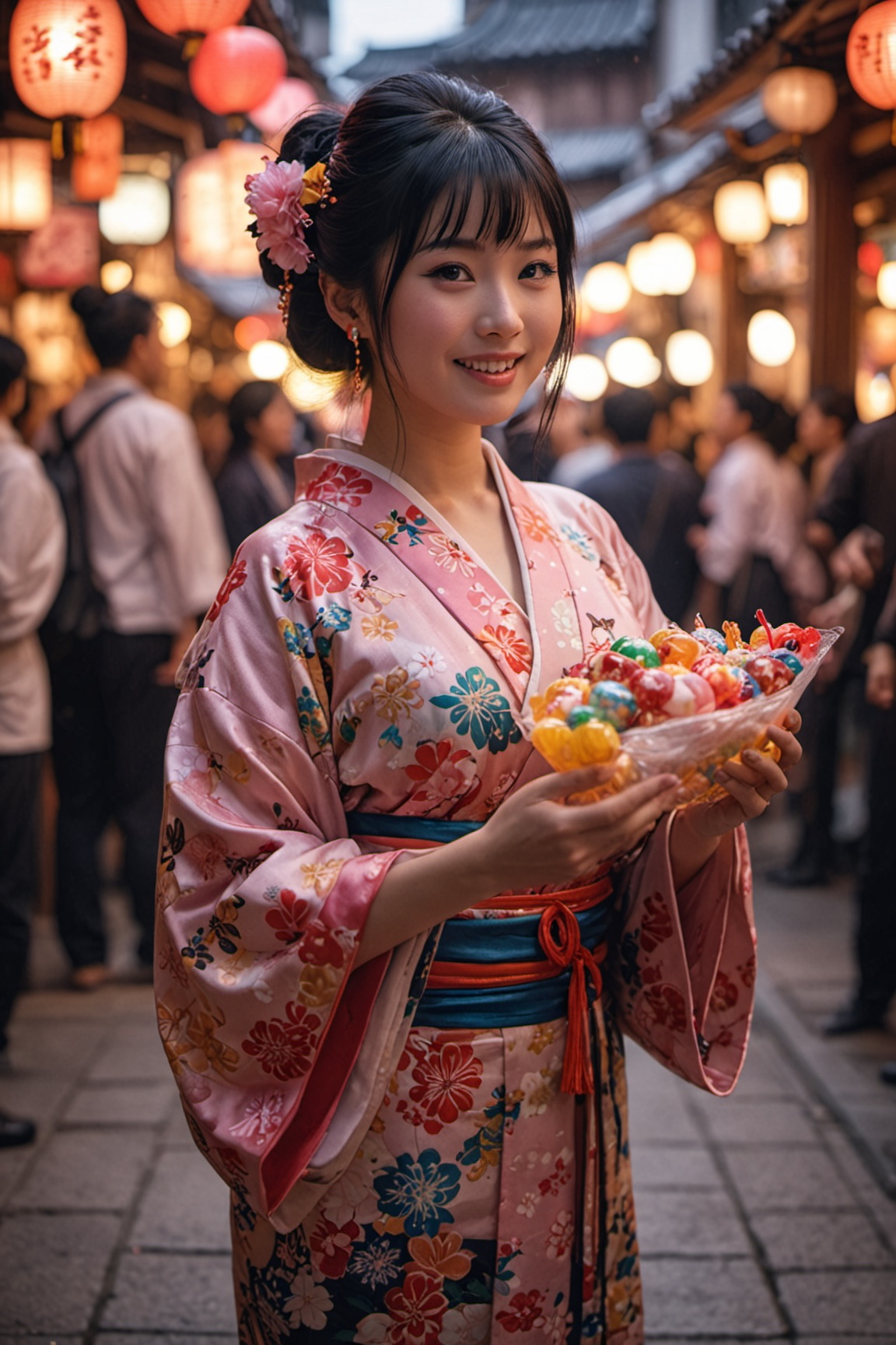 beautiful Japanese girl,  black hair,  wearing kimono on Tensor.Art