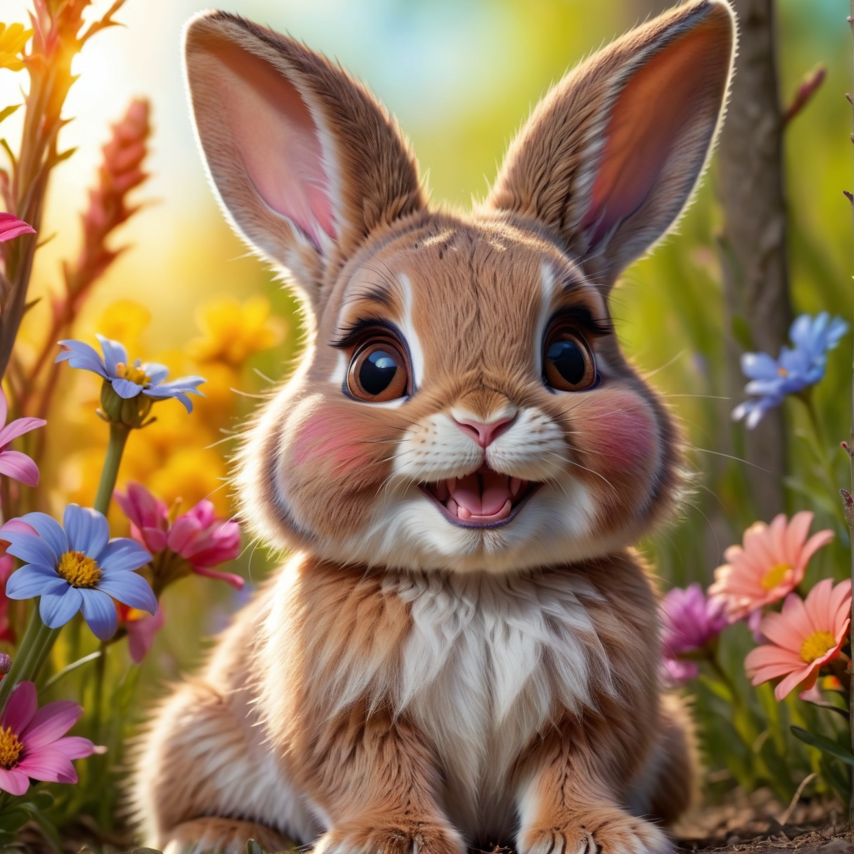 a cute rabbit with long brown ears,  detailed fur,  big eyes on Tensor.Art