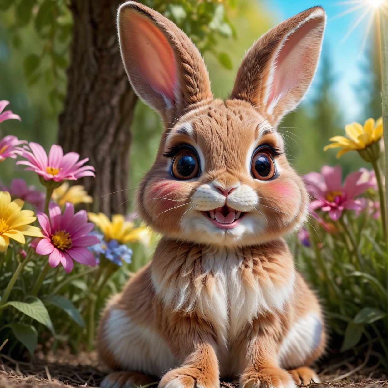 a cute rabbit with long brown ears,  detailed fur,  big eyes on Tensor.Art