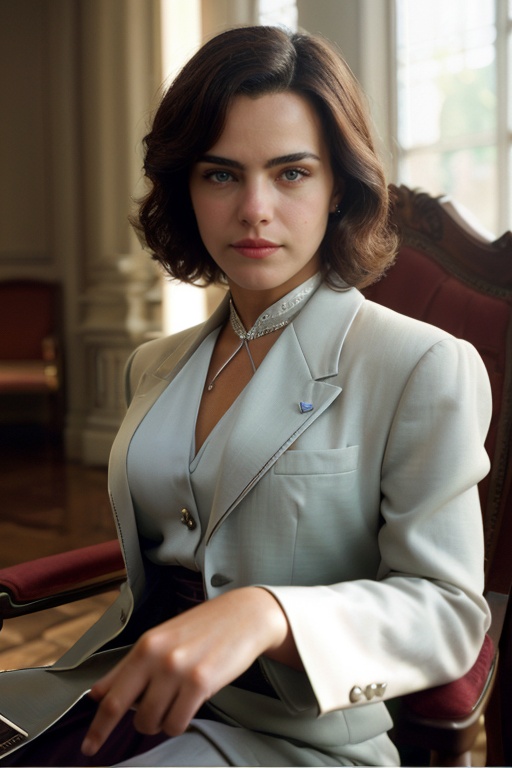 Realistic photo of Ana Paula Arosio woman,  dressed in formal attire,  wearing an elegant suit on Tensor.Art