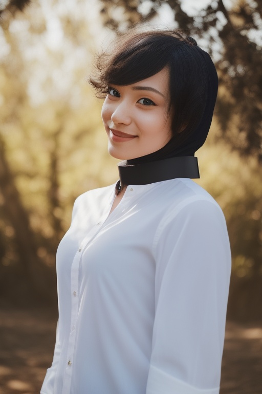 A young woman with a serene expression wears a flowing hijab scarf,  her dark hair subtly peeking out from beneath. She's...
