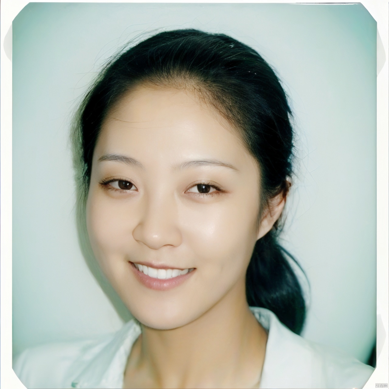 xxmix_girl,portrait of a woman,polaroid,film, graininess,smile,cold