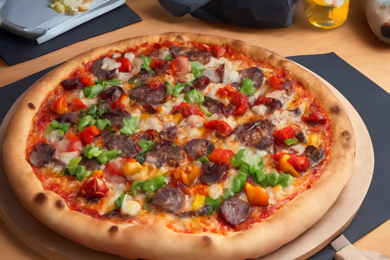 absurdres,incredibly absurdres,reality,realistic, ,Crayon style,,Delicious pizza, Asian girl