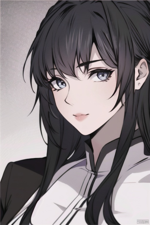 solo, highly detailed, cinematic highlight hair, (best quality), ((masterpiece)),1girl, black hair,simple_background, long hair, ((portrait)),ge,yu,