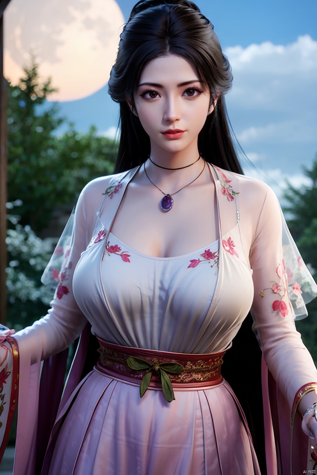 1girl,Xlimuwan,full moon,flowers,big breasts