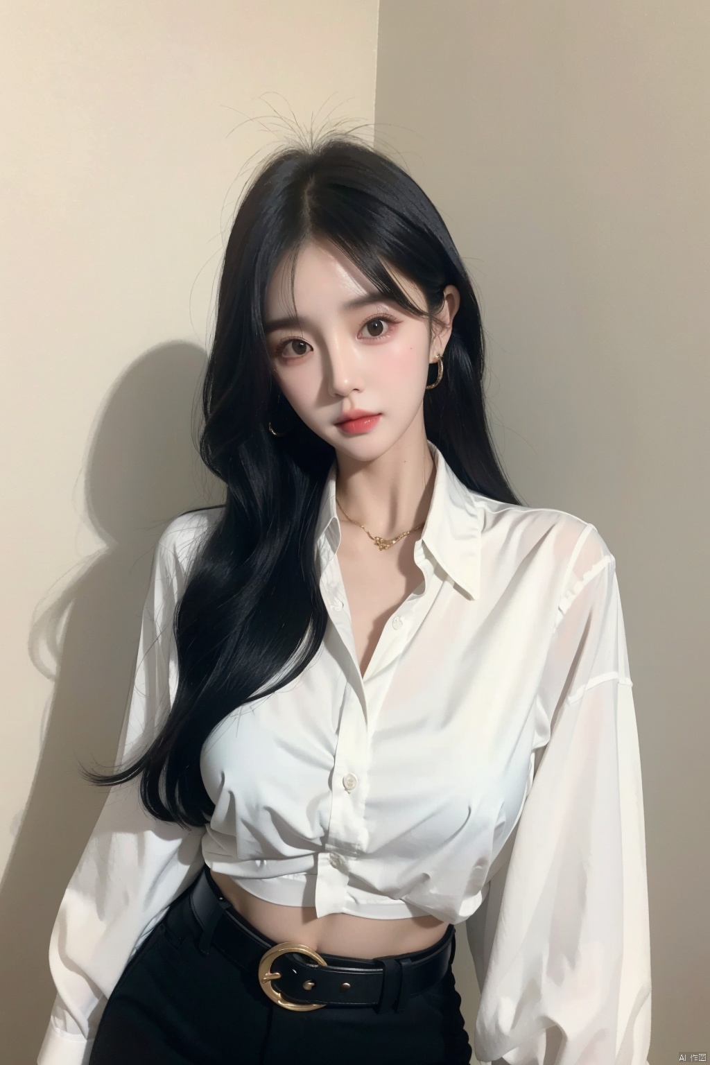 araffe woman in a white shirt and black pants posing for a picture,wearing white shirt,wearing in shirt,wearing a white blouse,wearing a blouse,portrait of female korean idol,button - up shirt,wearing a white button up shirt,wearing a linen shirt,long shirt,white blouse,ulzzang,clothed in white shirt,white shirt,wearing a white shirt,fine white shirt,white dress shirt,beautiful south korean woman,elegant slim beige shirt,dress shirt,tied - up shirt,+81 magazine,button up shirt,female actress from korea,kim hyun joo,korean women's fashion model,iu,jingna zhang,wavy long black hair,korean idol,beautiful young korean woman,lee ji-eun,lee ji - eun,araffed woman in black top and black pants posing for a picture,jiyun chae,wavy long - length black hair,shoulder-length black hair,lu ji,+81 magazine,wavy shoulder-length hair,kim hyun joo,physical : tinyest midriff ever,tinyest midriff ever,Wang Yuanqi,black wavy hair with bangs,long thin black hair,huge belt,female actress from korea,Du Qiong,Huang Ji,Qian Du,portrait of female korean idol,wavy long black hair,black long hair,shoulder length black hair,id magazine,Hu Zaobin,dilraba dilmurat,wavy black hair,black wavy hair,no logo,beautiful midriff,jia,Chen Jiru,gold belt,Luo Mu,